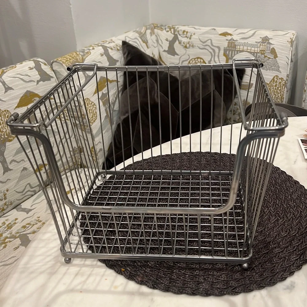Silver STACKABLE WIRE BASKET WITH HANDLES 12x10x7 3/4 (1 basket)